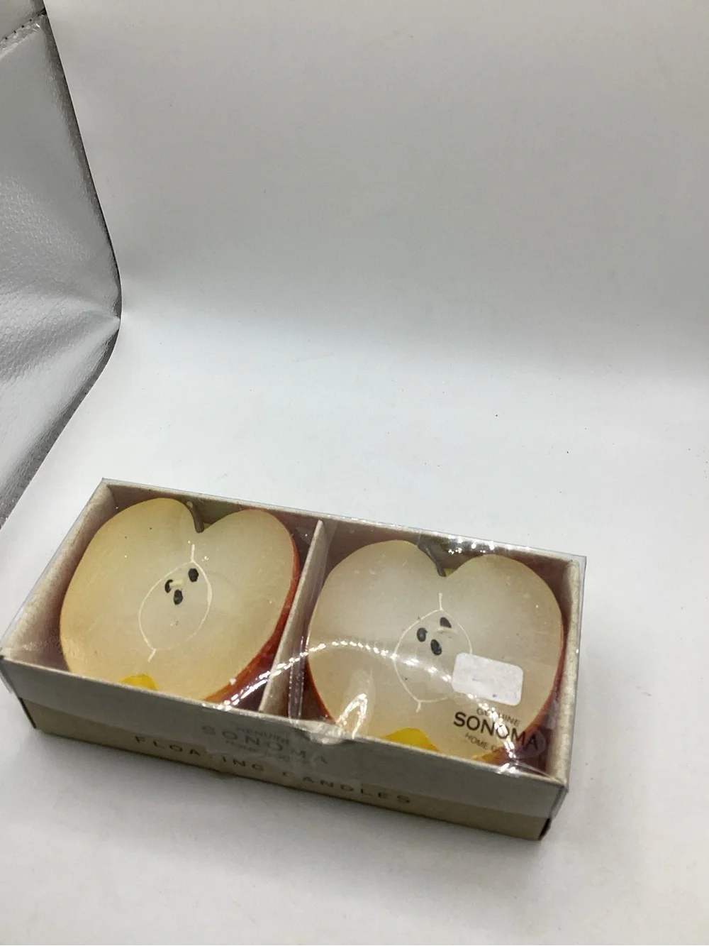 Sonoma Apple-Shaped Floating Candles in Cream and Red Trim